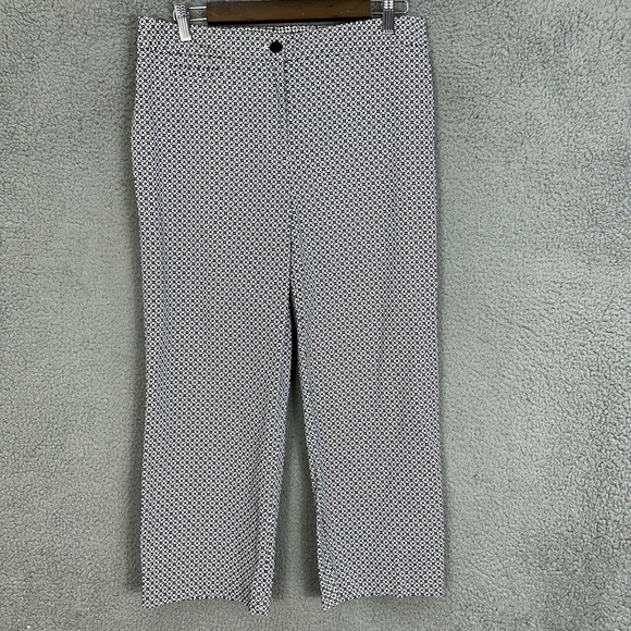 Talbots Pants Women 10 Black Geometric Straight Leg Stretch Cotton Preppy Carrer - Picture 1 of 8